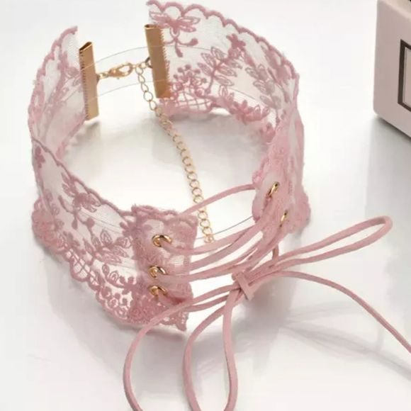 Jewelry - Sexy Lace Choker NEW Punk Goth Sexy Lingerie Lacey Suede Tie PINK